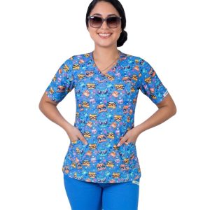 Delantal Mujer Elasticado Gatitos Color Azul Rey